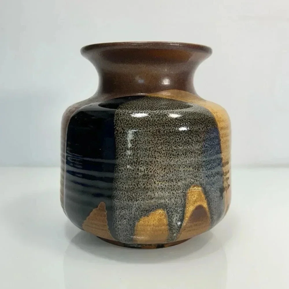 Pottery Craft USA Vintage Stoneware Earth Sand Tones Handmade Vase